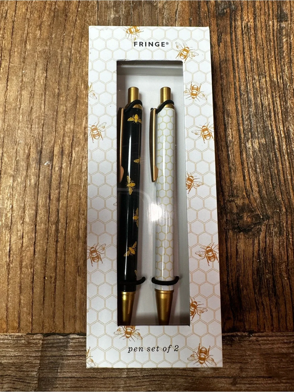 Fringe Studio Bee Motif Pen Set in Black & White with Gold Accents